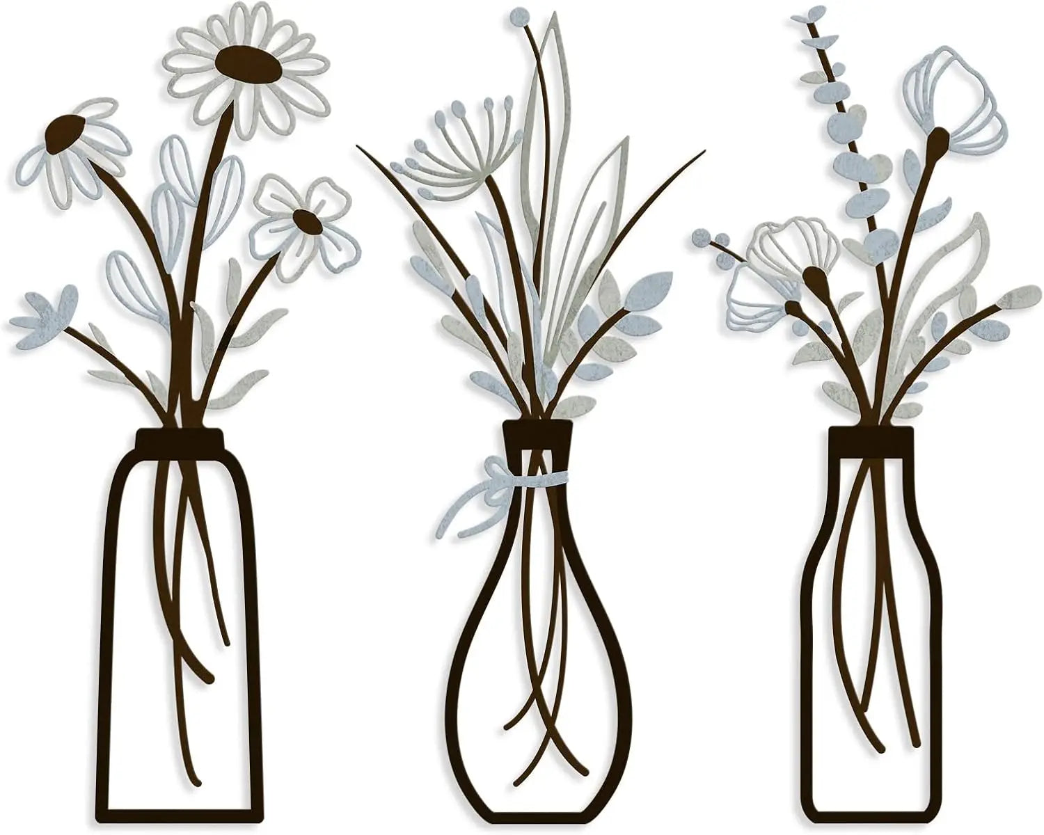 3-delige metalen bloemen wanddecoratie
