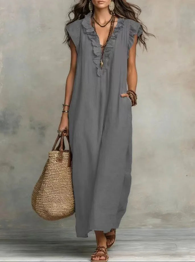 Dames boho maxi jurk van katoen en linnen