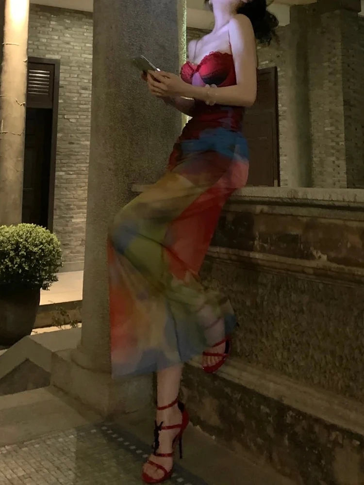 Mesh-maxi-jurk met print - afbeelding 2