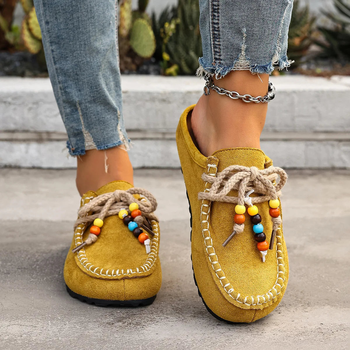 Dames suède half slippers met dikke zool