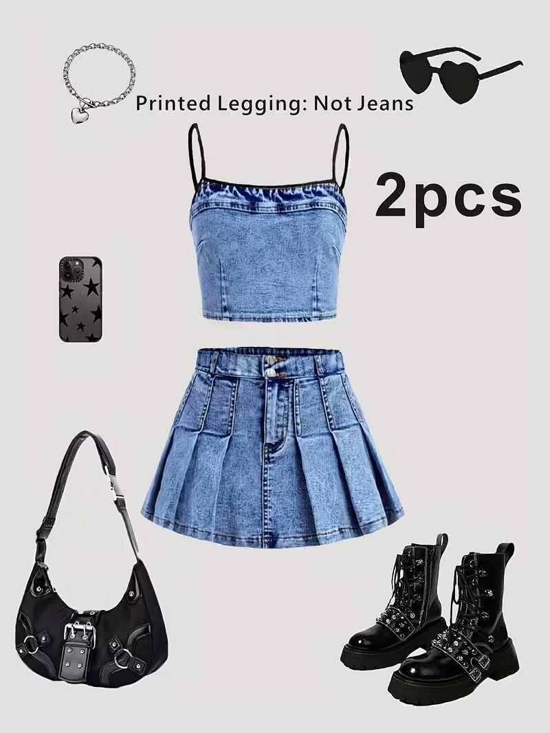 2-delige faux denim set