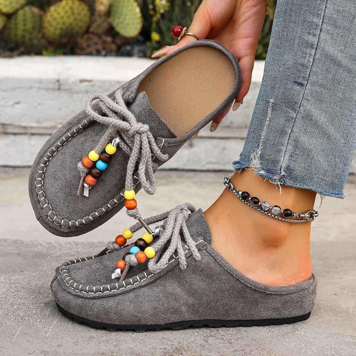 Dames suède half slippers met dikke zool