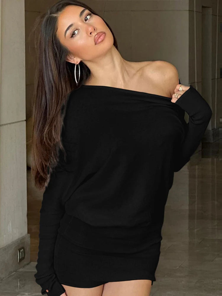 Off-shoulder jurk met vleermuismouwen
