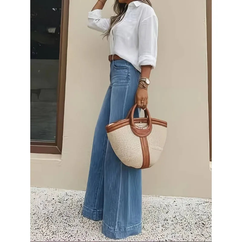 Dames high waist wide leg jeans