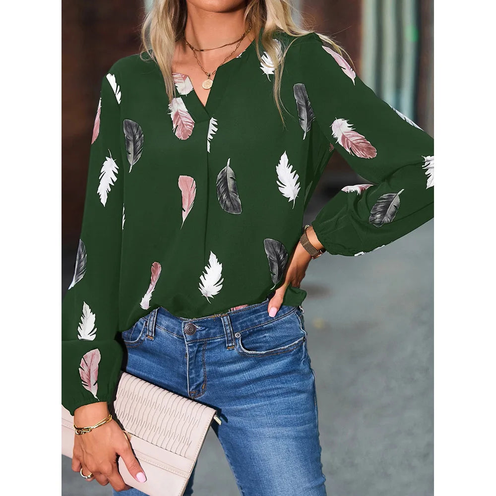 Chiffon blouse met veerprint - afbeelding 24