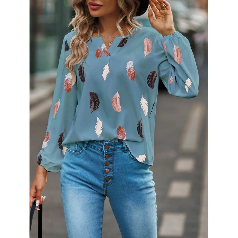 Chiffon blouse met veerprint - afbeelding 29