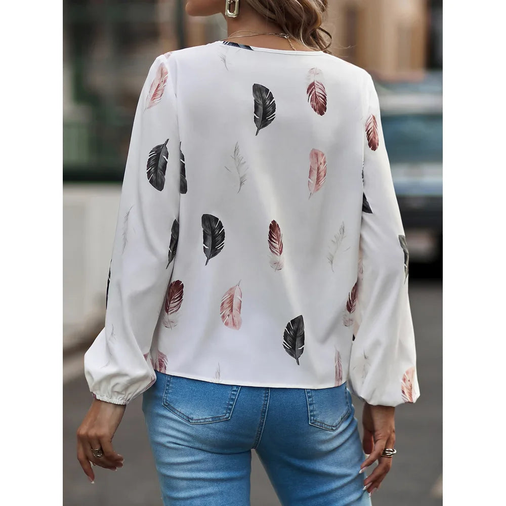 Chiffon blouse met veerprint - afbeelding 4