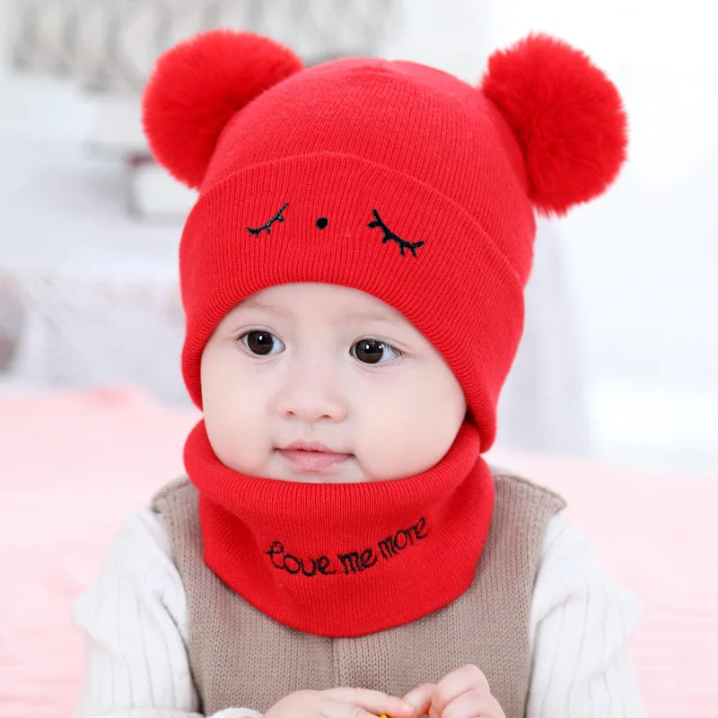 Babymuts en sjaal met pompons - afbeelding 8