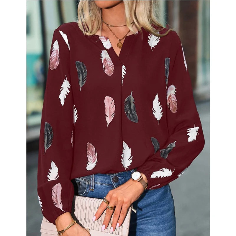 Chiffon blouse met veerprint - afbeelding 38