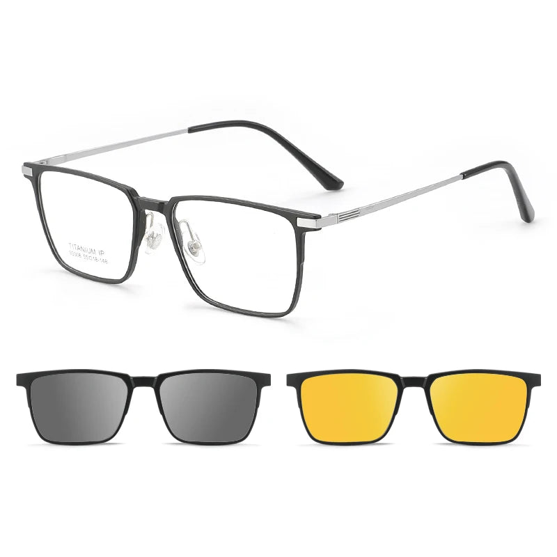 Titanium bril met clip-on zonnebril