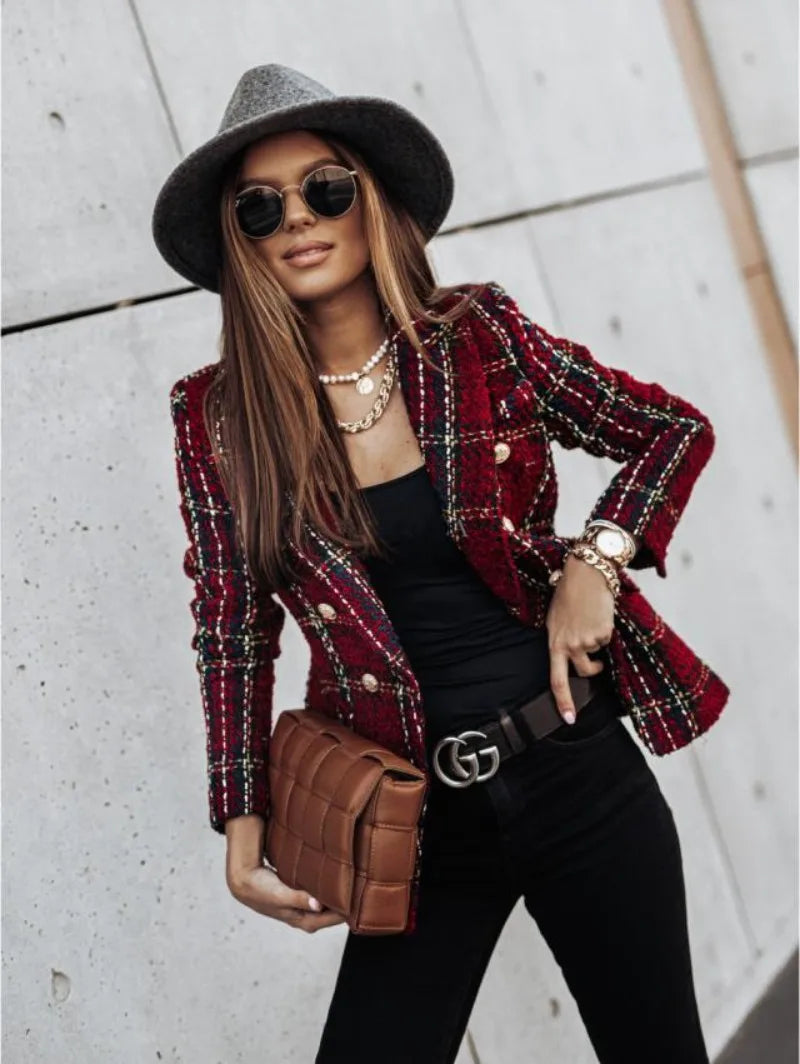Geruite Dubbelrijige Blazer - afbeelding 3