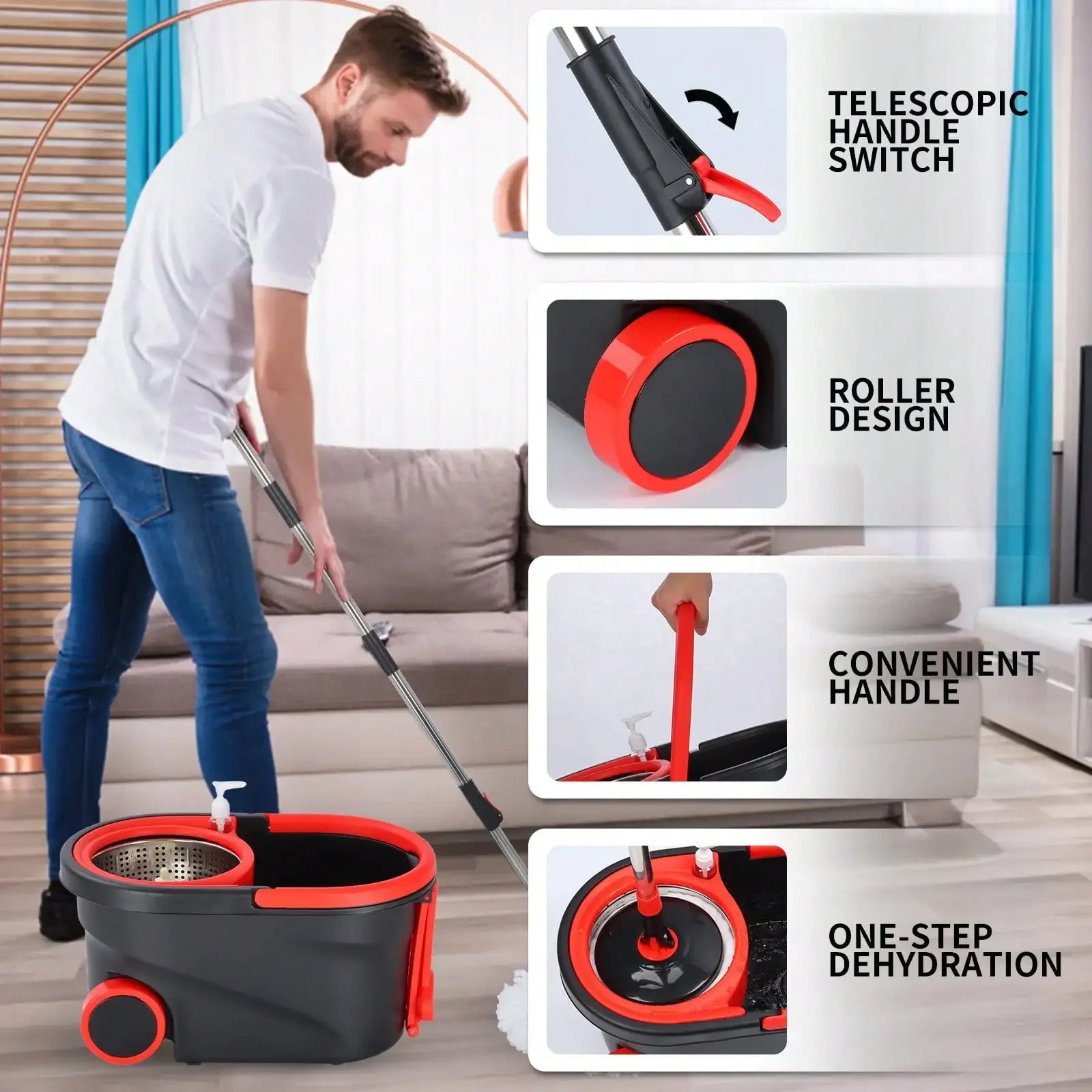 Stevige spinmop met emmerset
