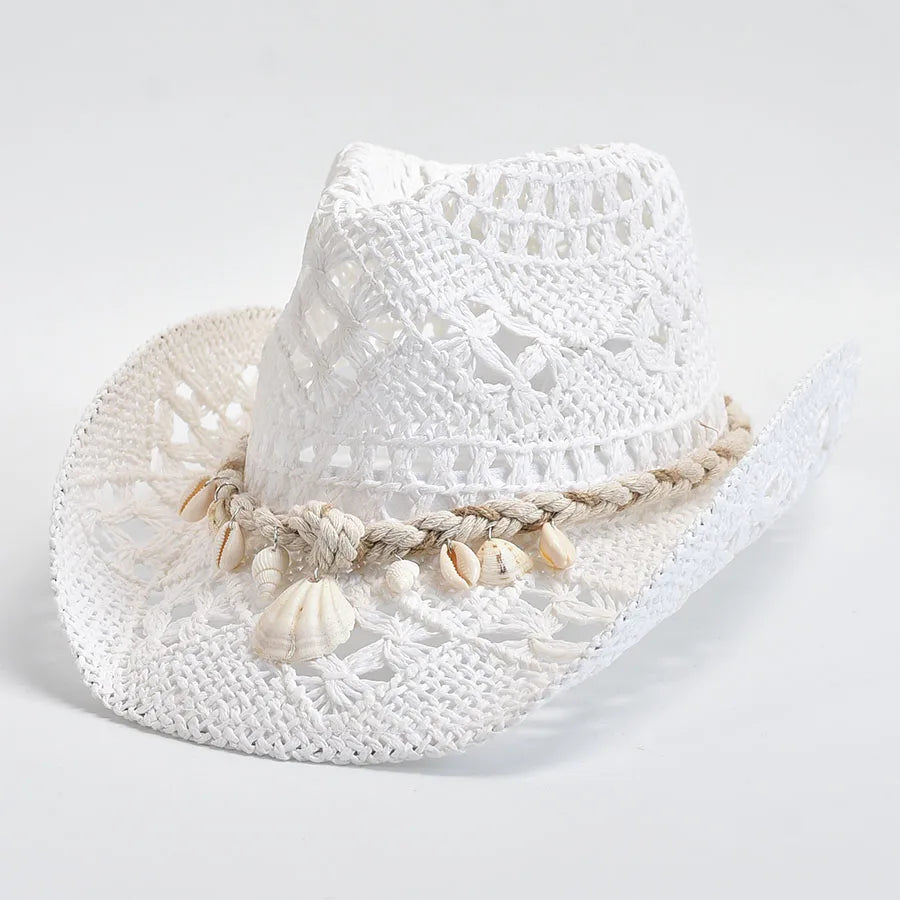 Handgeweven strohoed met schelpdecoratie