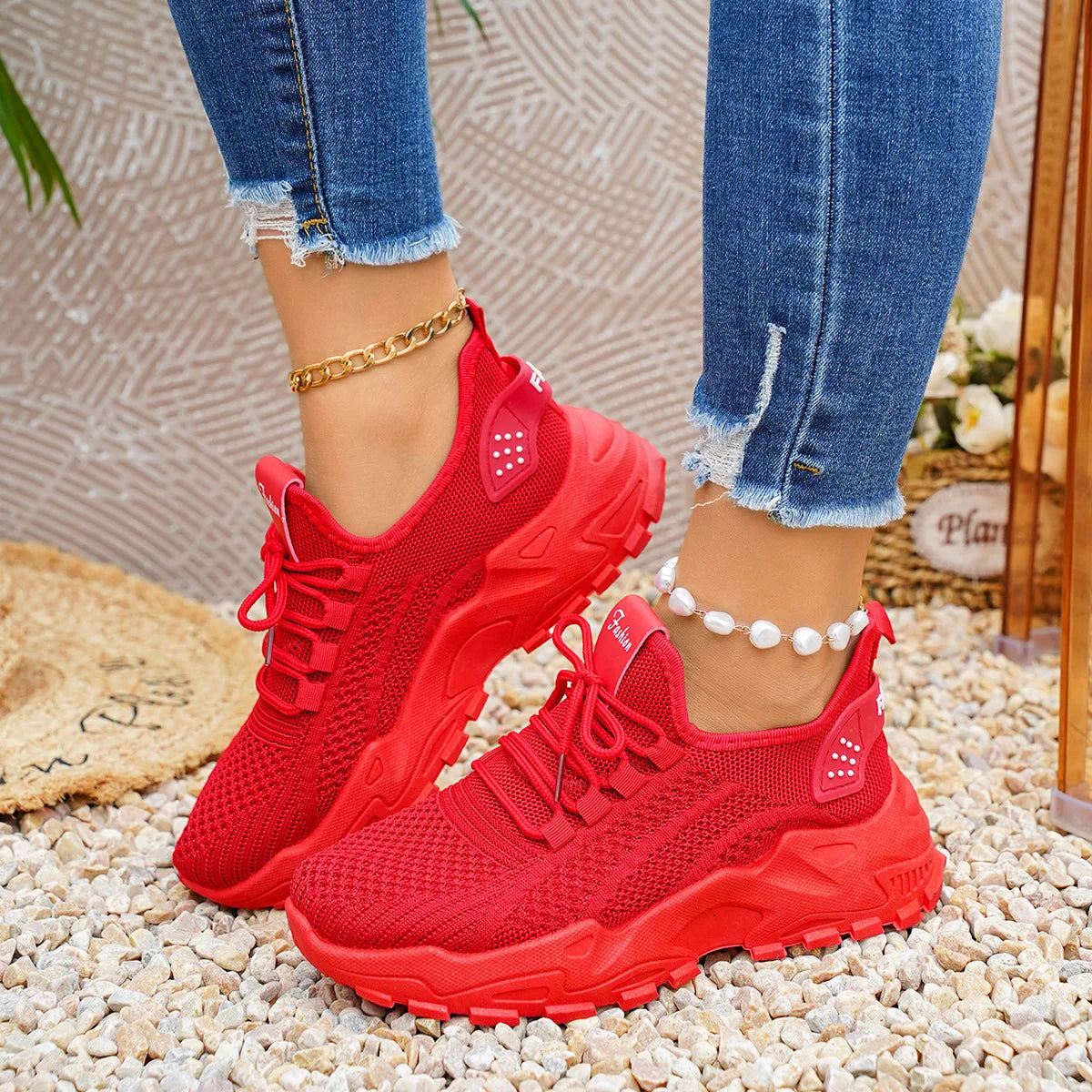 Chunky gebreide plateausneakers - afbeelding 4