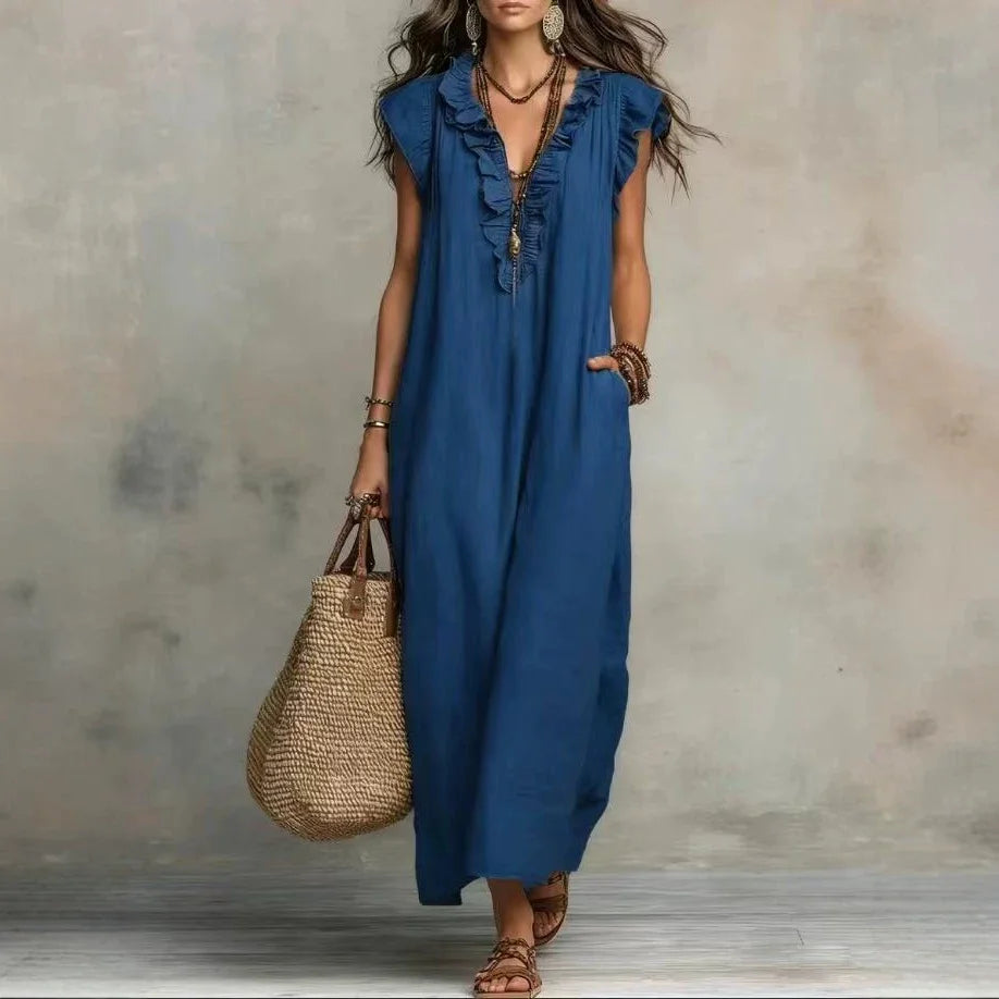 Dames boho maxi jurk van katoen en linnen