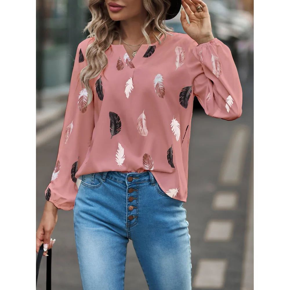 Chiffon blouse met veerprint - afbeelding 11