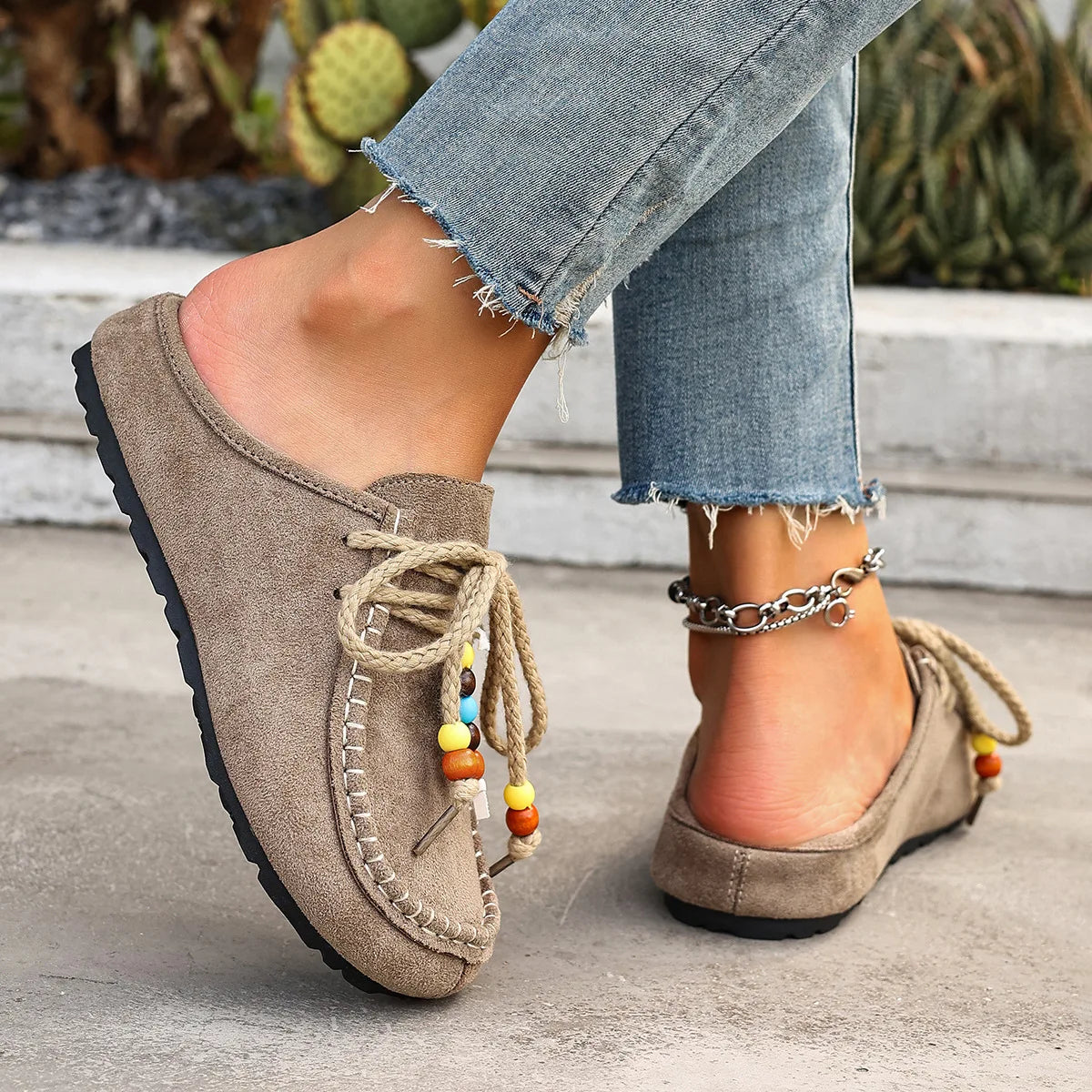 Dames suède half slippers met dikke zool
