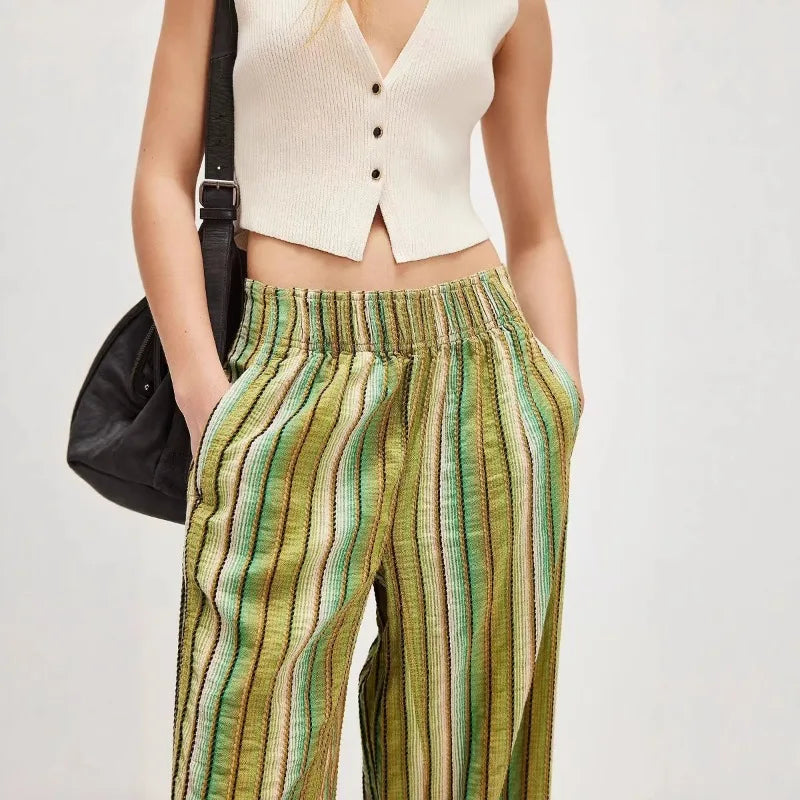 Dames wide leg broek met print en strepen