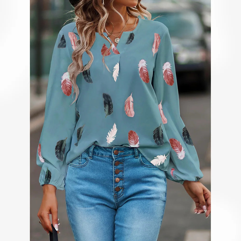 Chiffon blouse met veerprint - afbeelding 30