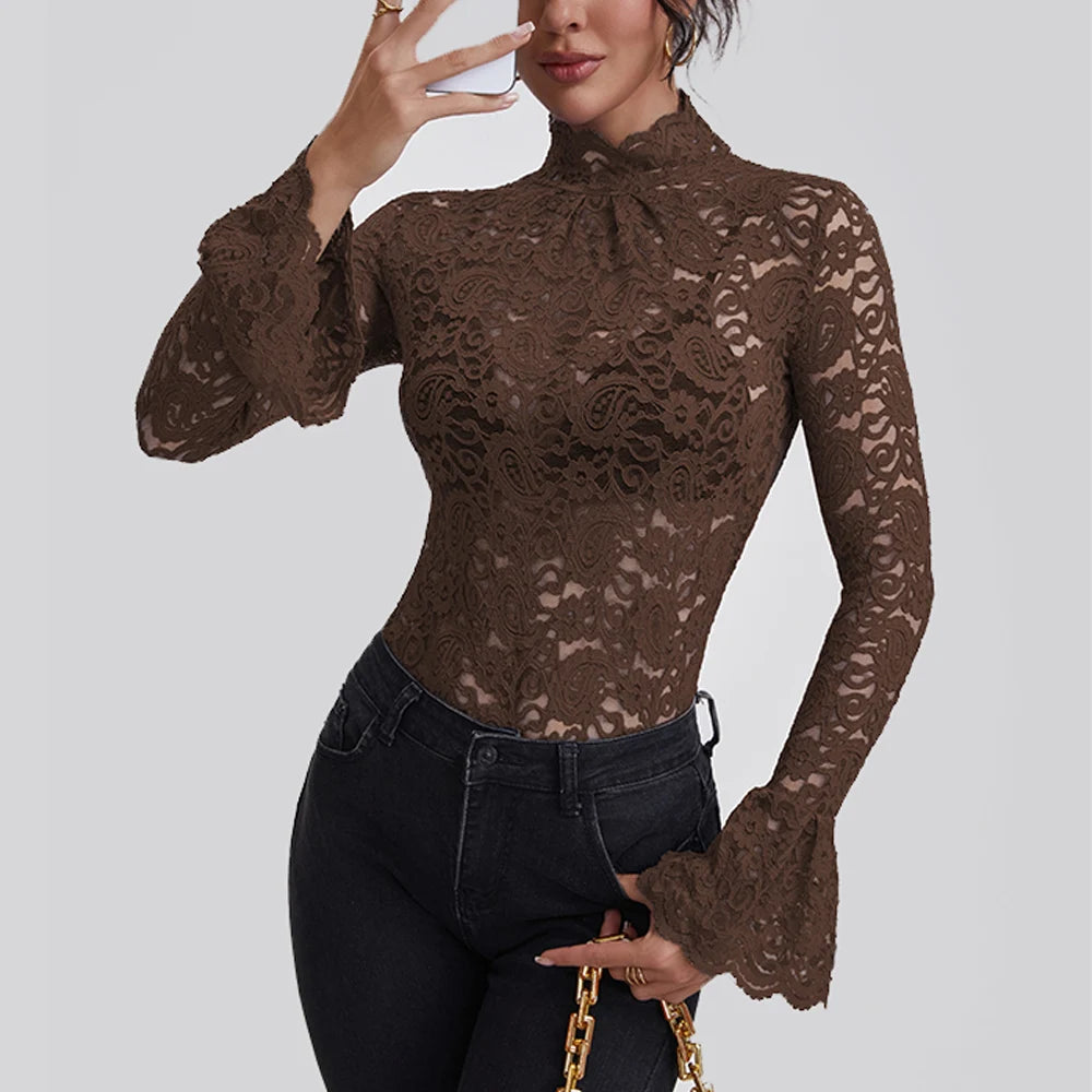 Kanten blouse met col - afbeelding 7