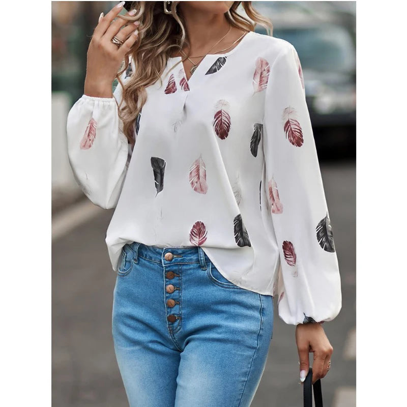 Chiffon blouse met veerprint - afbeelding 39