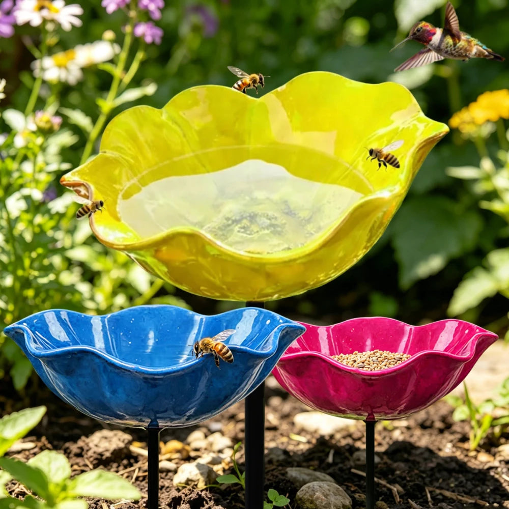 Bloemvormige metalen waterhouder op standaard
