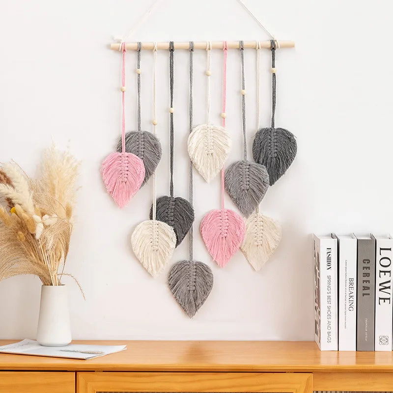 Handgemaakte macramé blad wanddecoratie