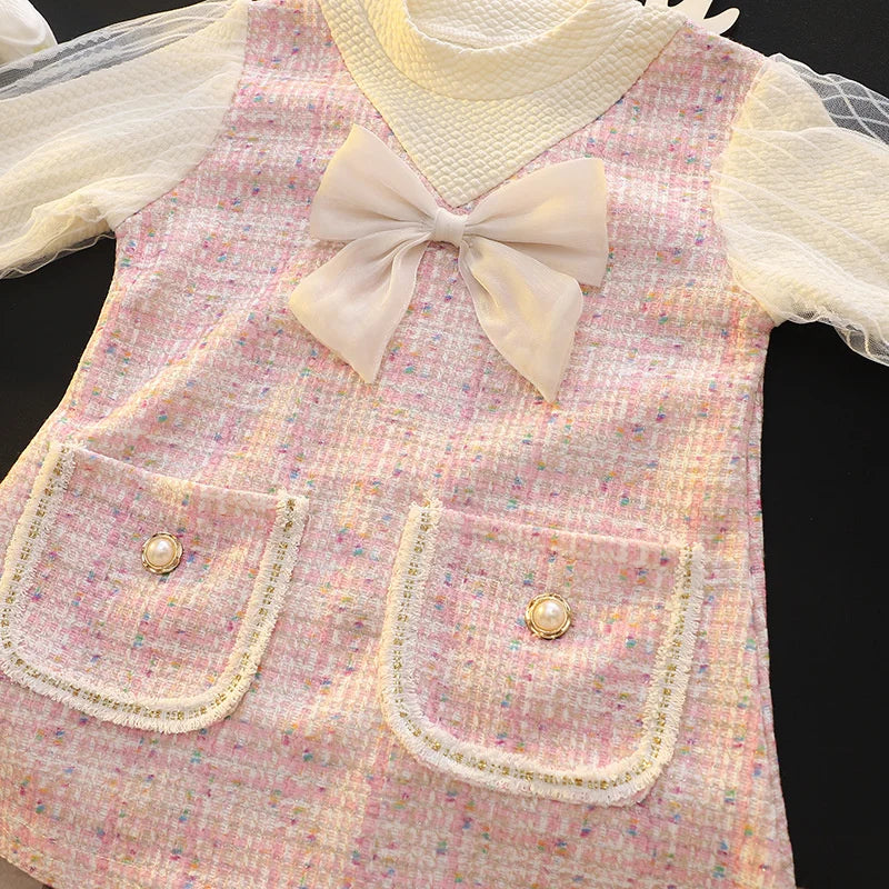 Tweed babyjurk met strik - afbeelding 5