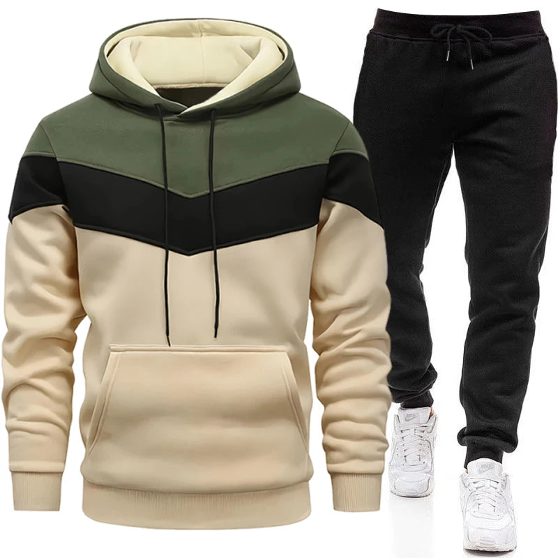 Driekleurig joggingpak met hoodie