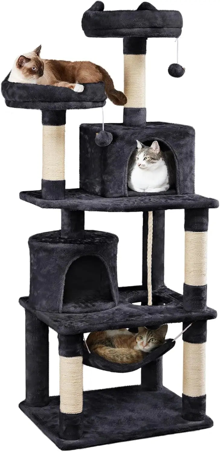 62,5 inch kattenkrabpaal met platform, hangmat en kattenhuis