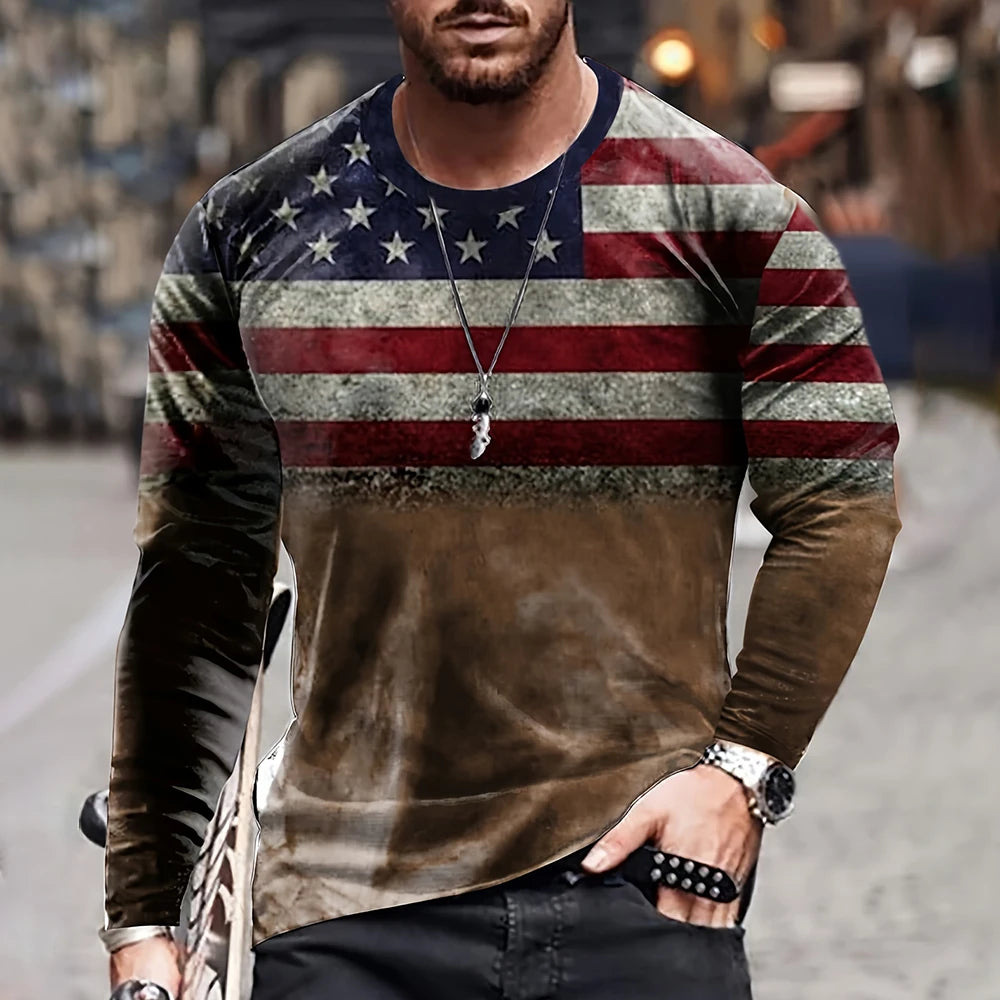 Vintage longsleeve met vlagprint