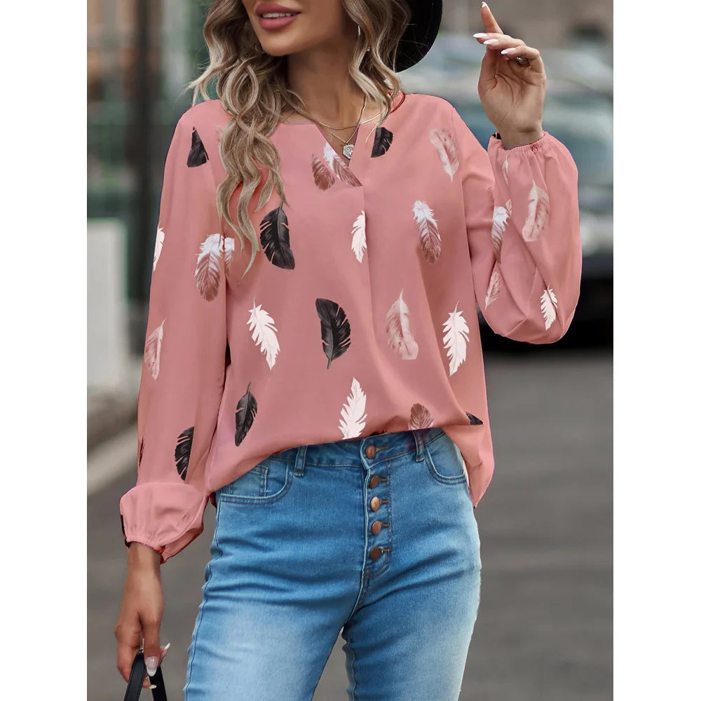 Chiffon blouse met veerprint - afbeelding 10