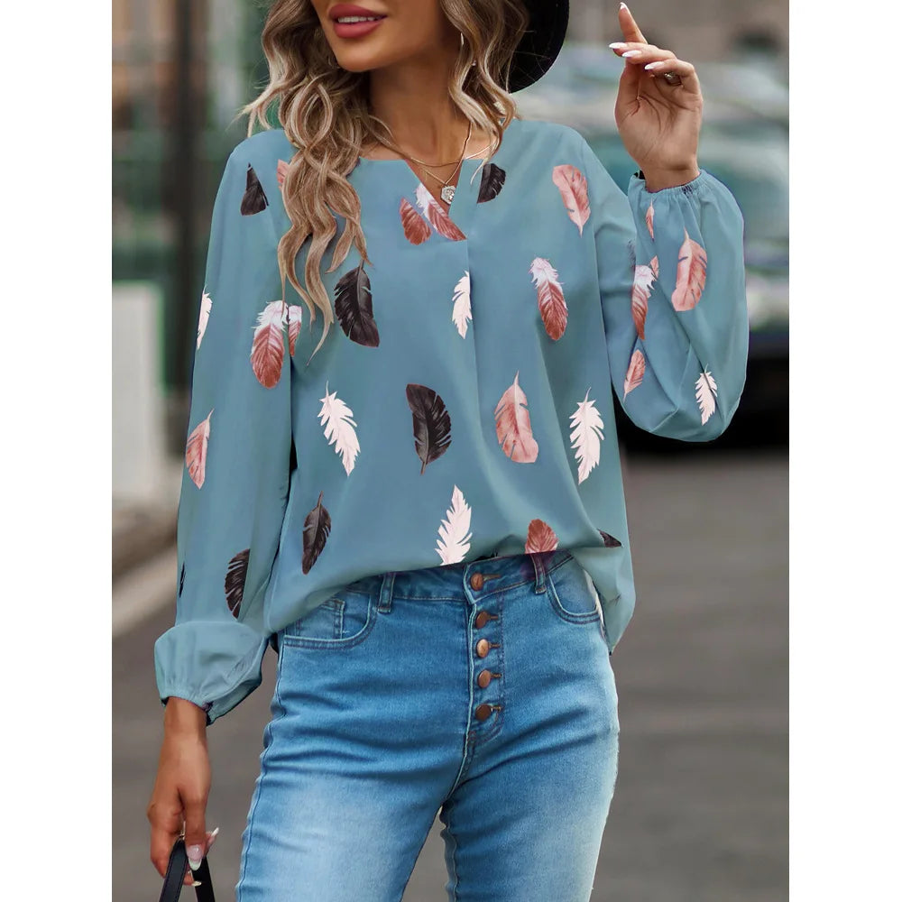Chiffon blouse met veerprint - afbeelding 28