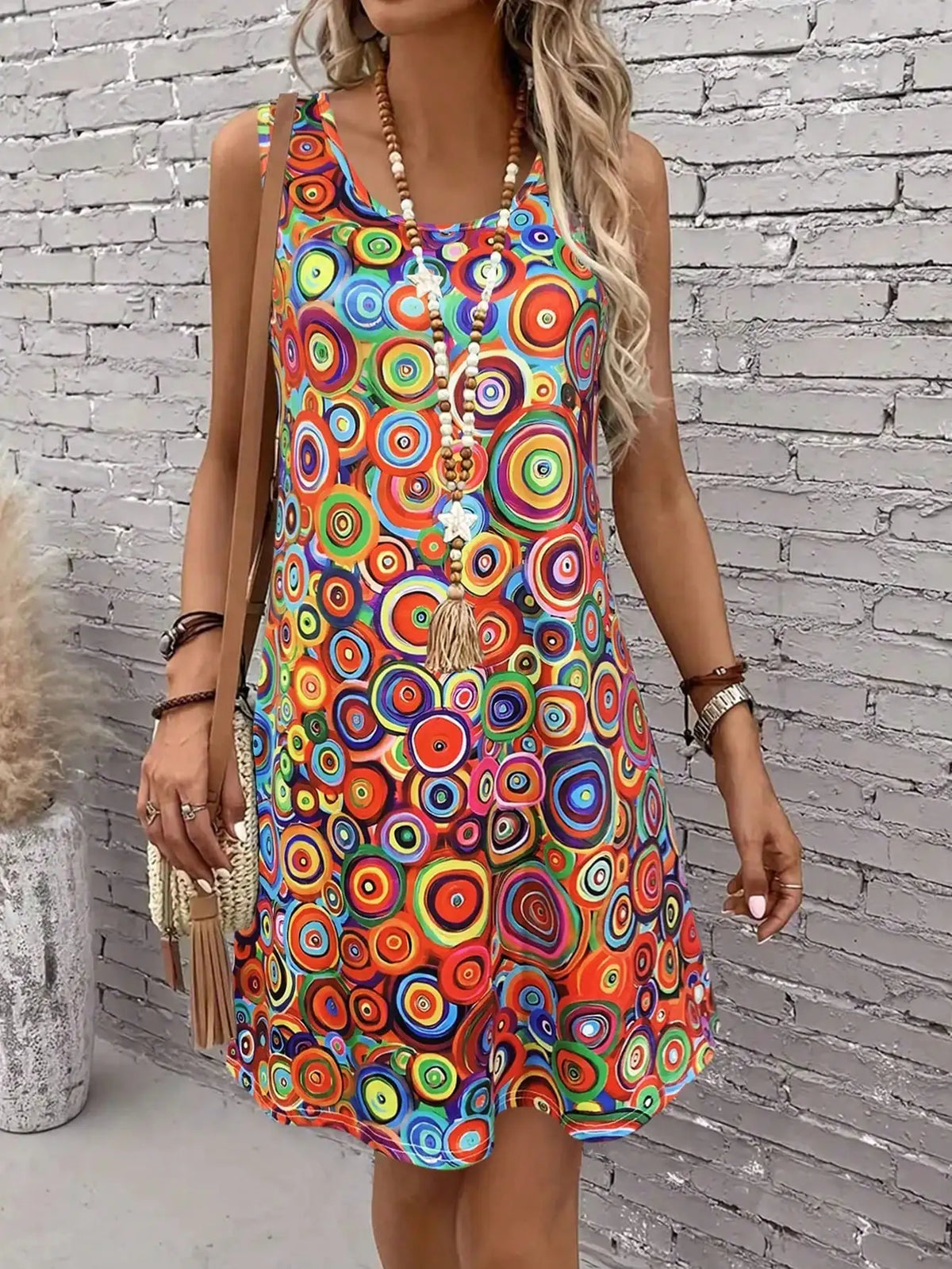 Mouwloze jurk met cirkelprint