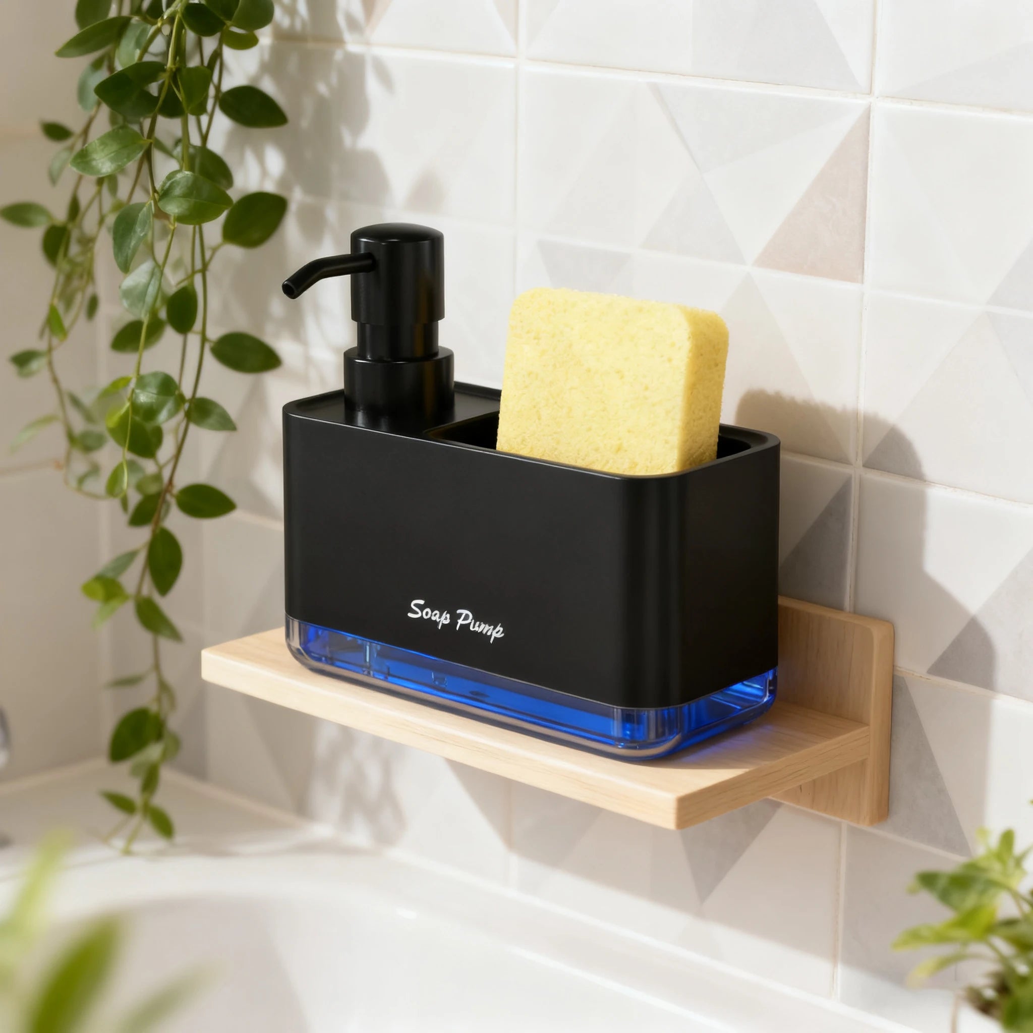 Keuken zeepdispenser met sponshouder