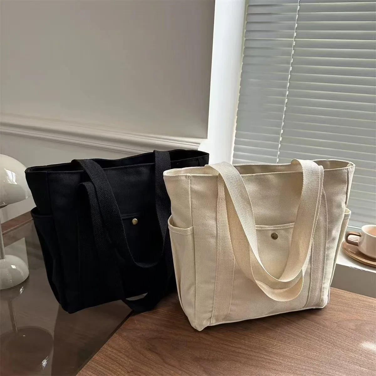 Canvas shopper met vakken - afbeelding 3