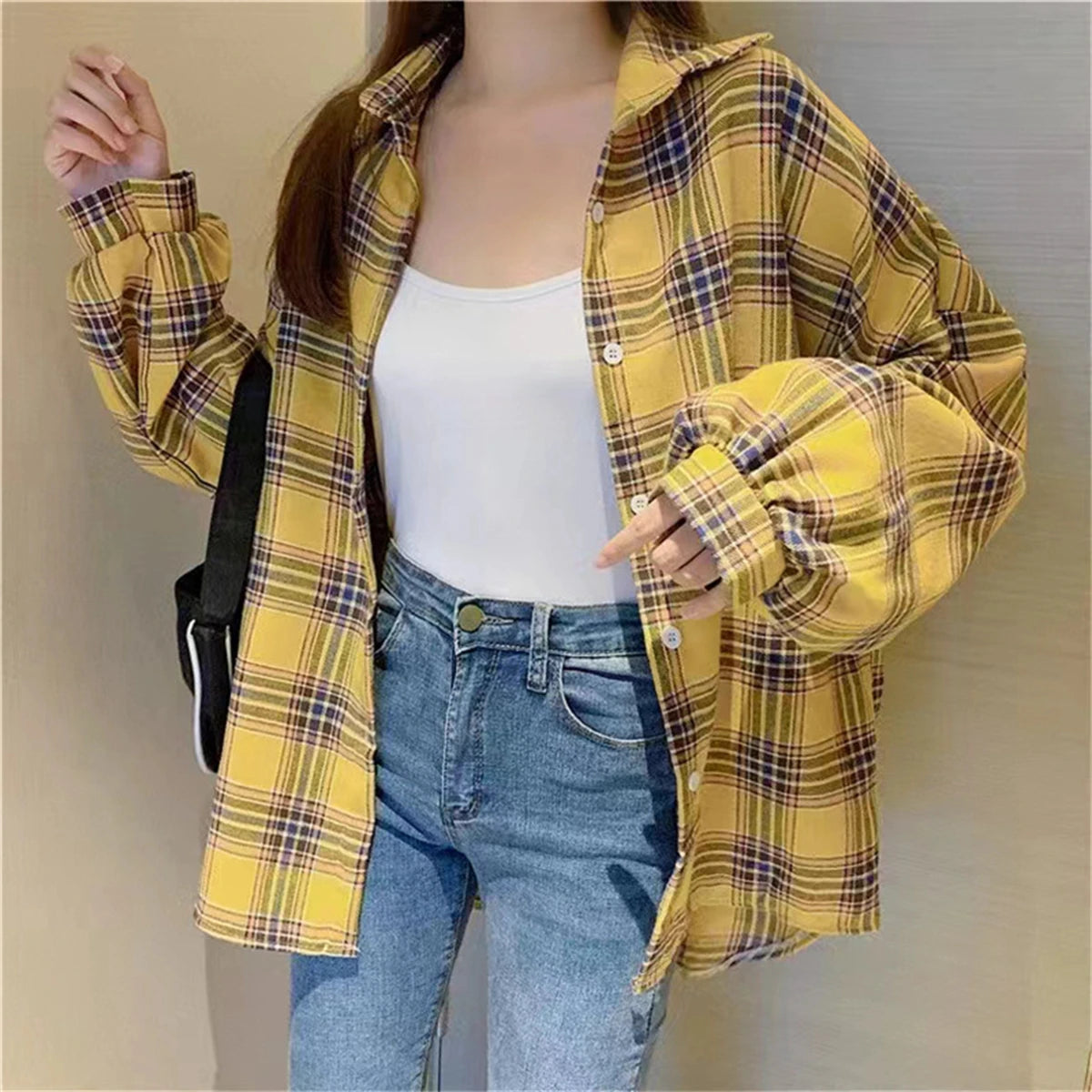 Oversized geruite blouse - afbeelding 16