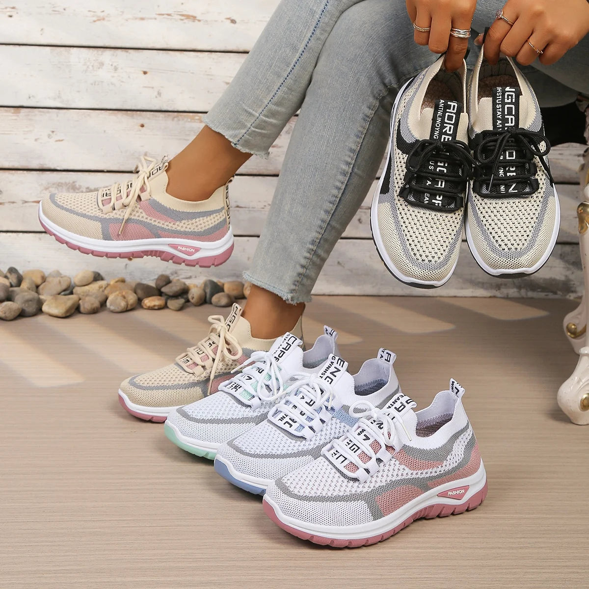 Tweekleurige gebreide sneakers - afbeelding 4