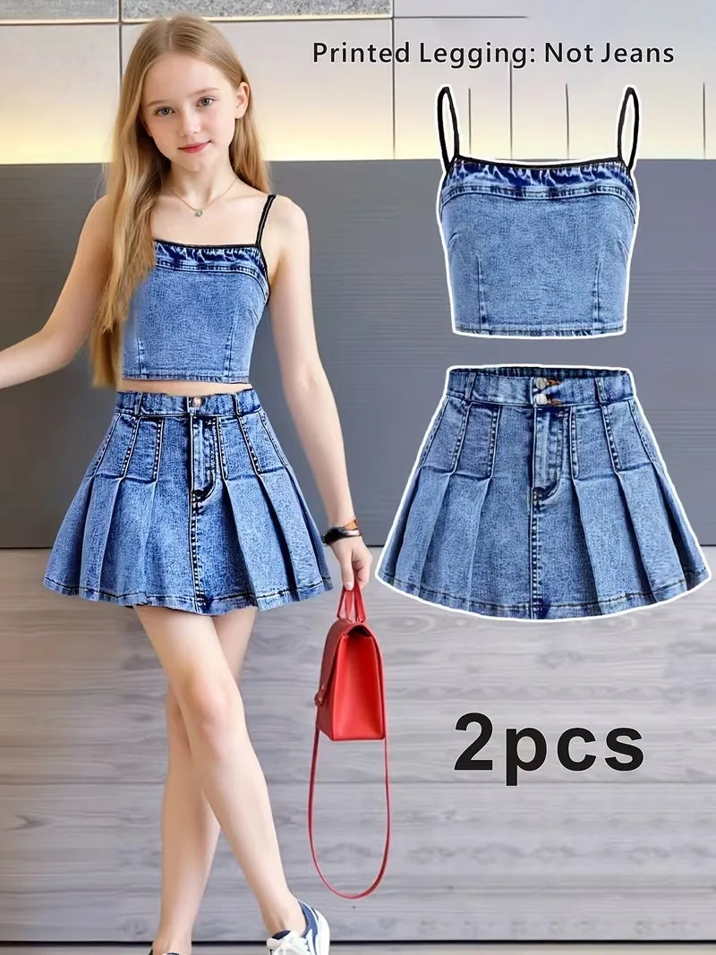 2-delige faux denim set