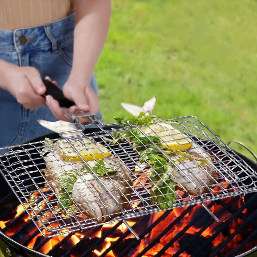 Opvouwbare draagbare BBQ grillmand van roestvrij staal