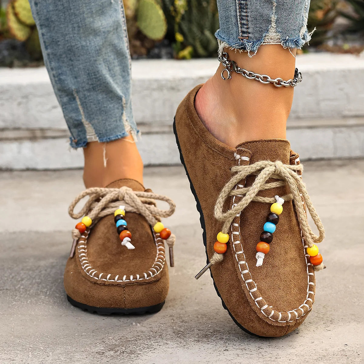 Dames suède half slippers met dikke zool