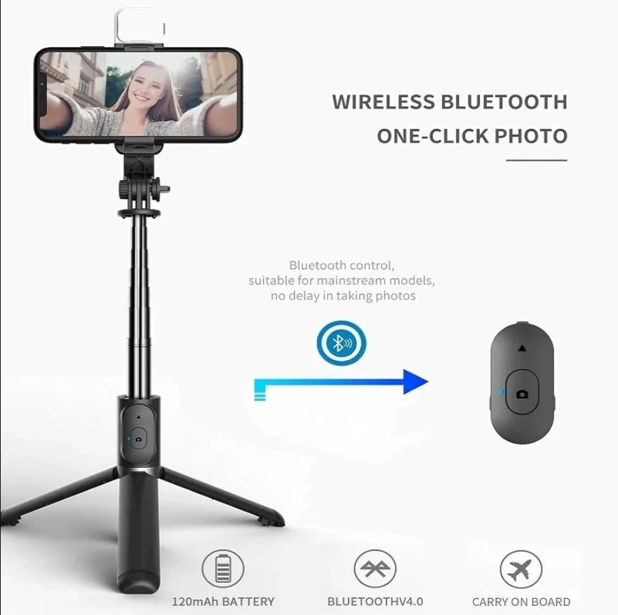 Draadloze selfie stick tripod met Bluetooth afstandsbediening en beauty fill light