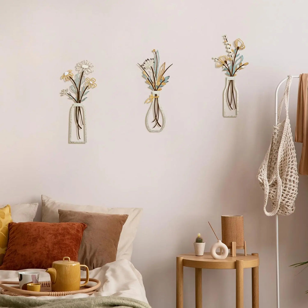 3-delige metalen bloemen wanddecoratie