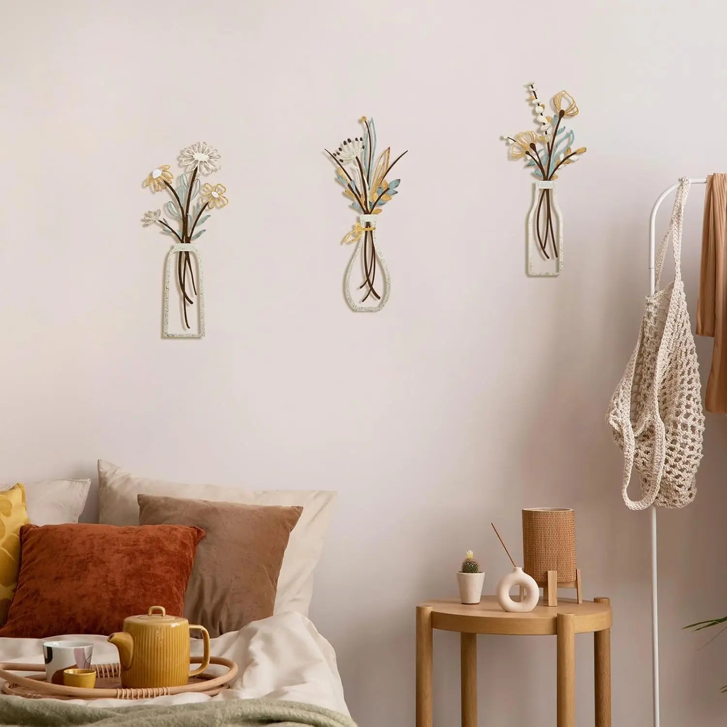 3-delige metalen bloemen wanddecoratie