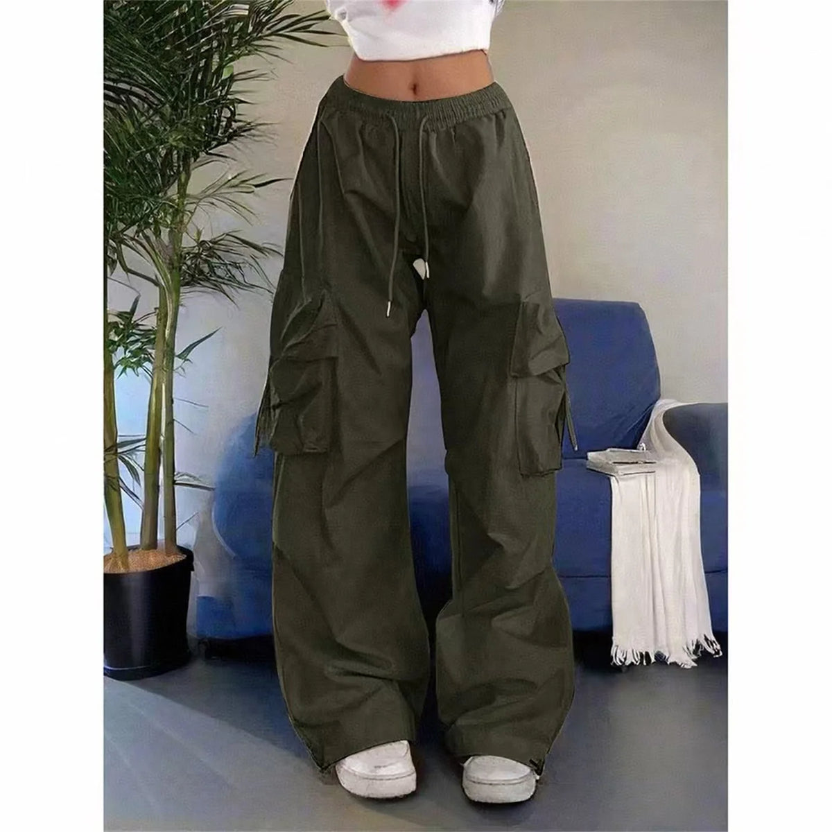 Wijde cargobroek met hoge taille