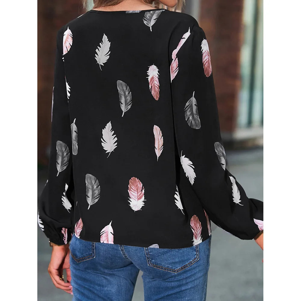 Chiffon blouse met veerprint - afbeelding 13