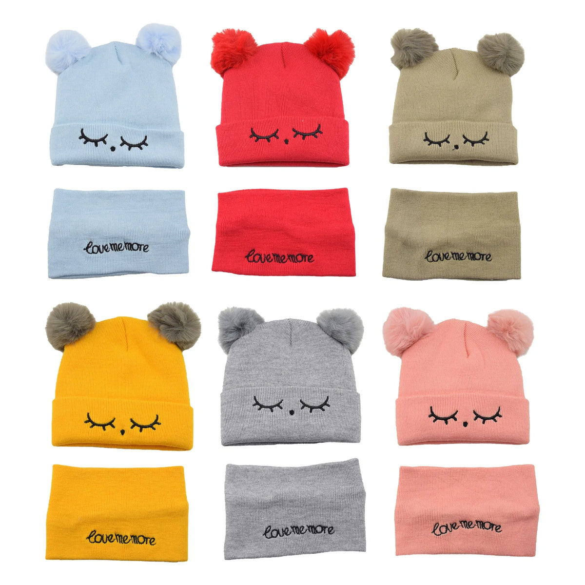 Babymuts en sjaal met pompons - afbeelding 3