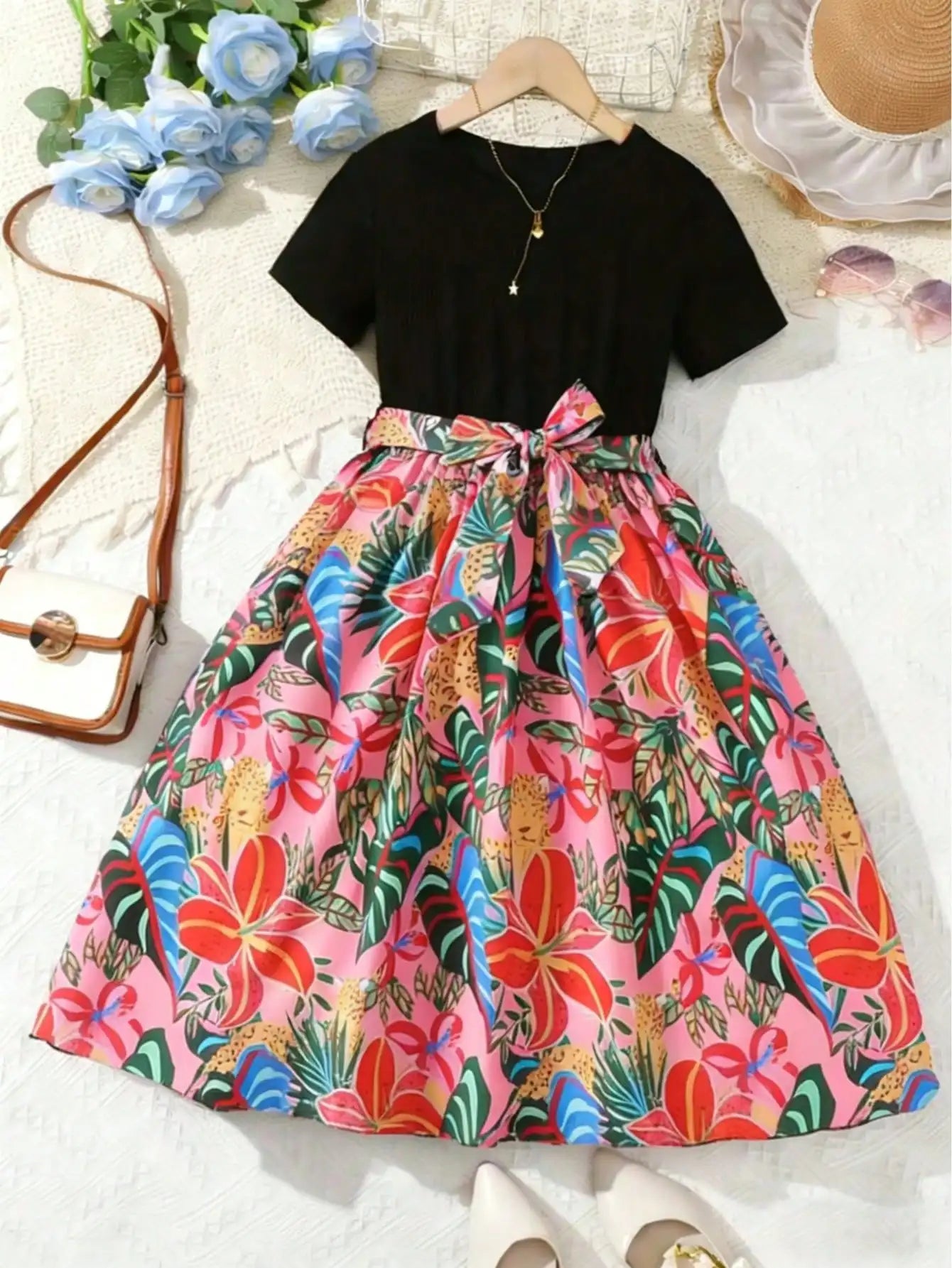 Zomerjurk met print en speelse vlindermouwen