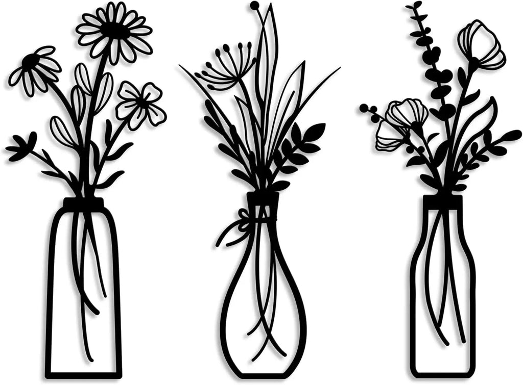3-delige metalen bloemen wanddecoratie