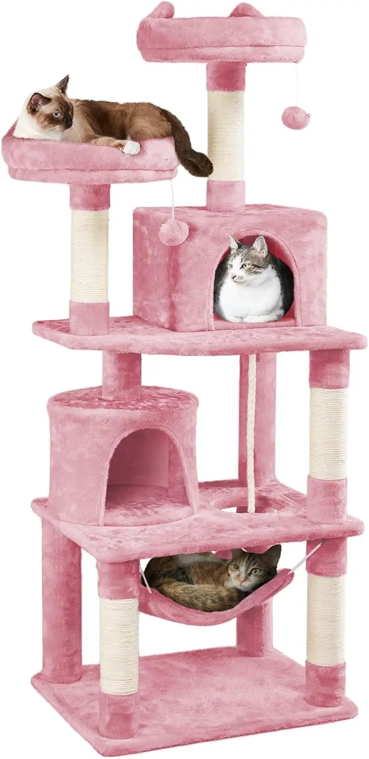 62,5 inch kattenkrabpaal met platform, hangmat en kattenhuis